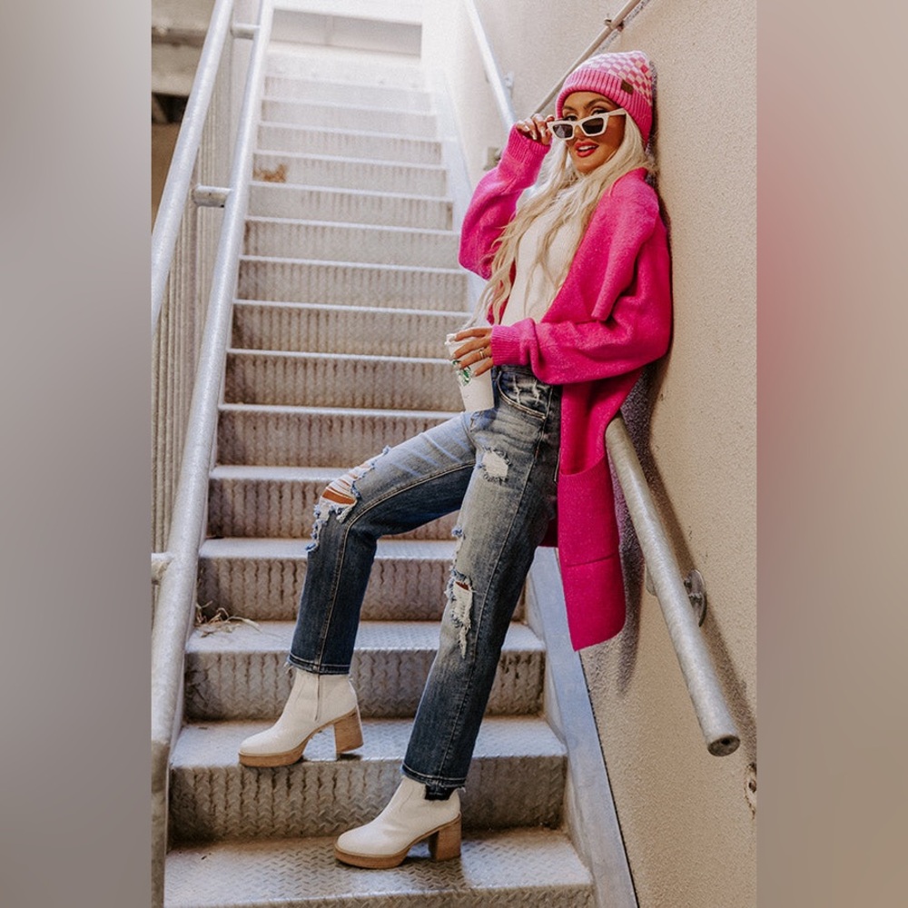 Impressions Hot Pink Cardigan FALL RETREAT CARDIGAN IN HOT PINK S/M - Picture 2 of 10